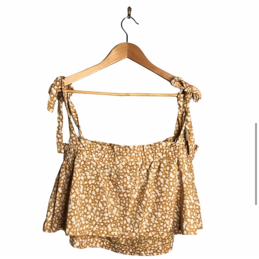 Yellow Floral Crop Top with Tie Strap - size small